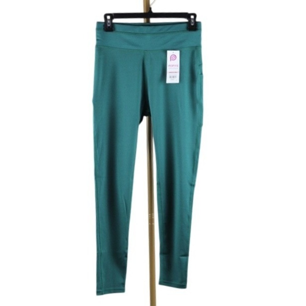 POP Fit Teal Green High Waisted Leggings with Pockets Size Large NWT POP1010-8